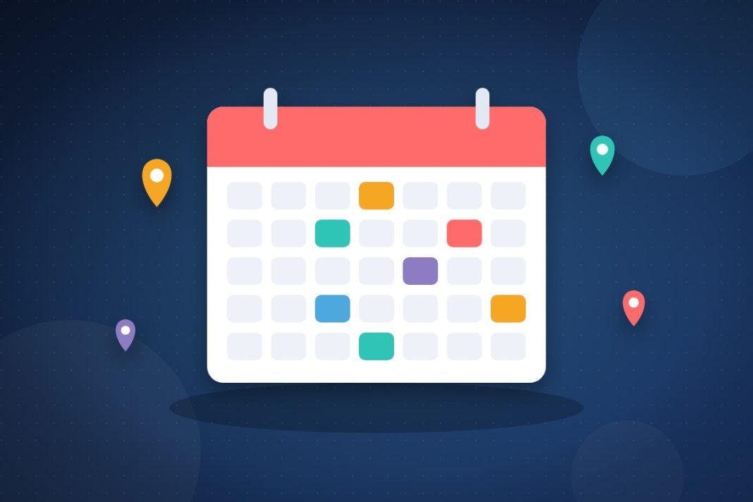 Illustration d’un calendrier entouré de repères de localisation