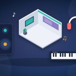 Salons de la musique et de l’audio en Europe : le guide 2027 Illustration d’un stand de salon entouré d’une enceinte, d’un clavier, d’un casque et de notes de musique