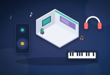 Salons de la musique et de l’audio en Europe : le guide 2027 Illustration d’un stand de salon entouré d’une enceinte, d’un clavier, d’un casque et de notes de musique