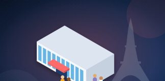 Exposer sur un salon à Paris : Villepinte, Porte de Versailles, Le Bourget Illustration d’un parc des expositions avec la tour Eiffel en arrière-plan